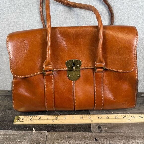 Patricia Nash Tan/Brown Vienna Satchel Leather Large Bag Purse - Picture 5 of 14